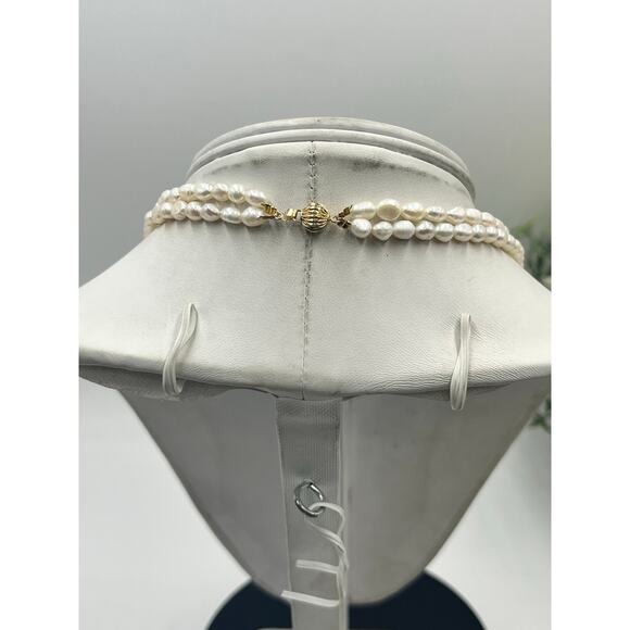 14k Yellow Gold Two Strand Potato Freshwater Pearl Gold Beaded
Necklace - Picture 6 of 9